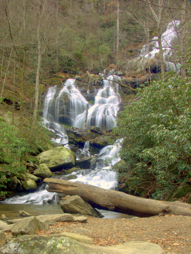 Catawba Falls cascading 250 feet down a massive rock face in Pisgah National Forest near Old Fort NC