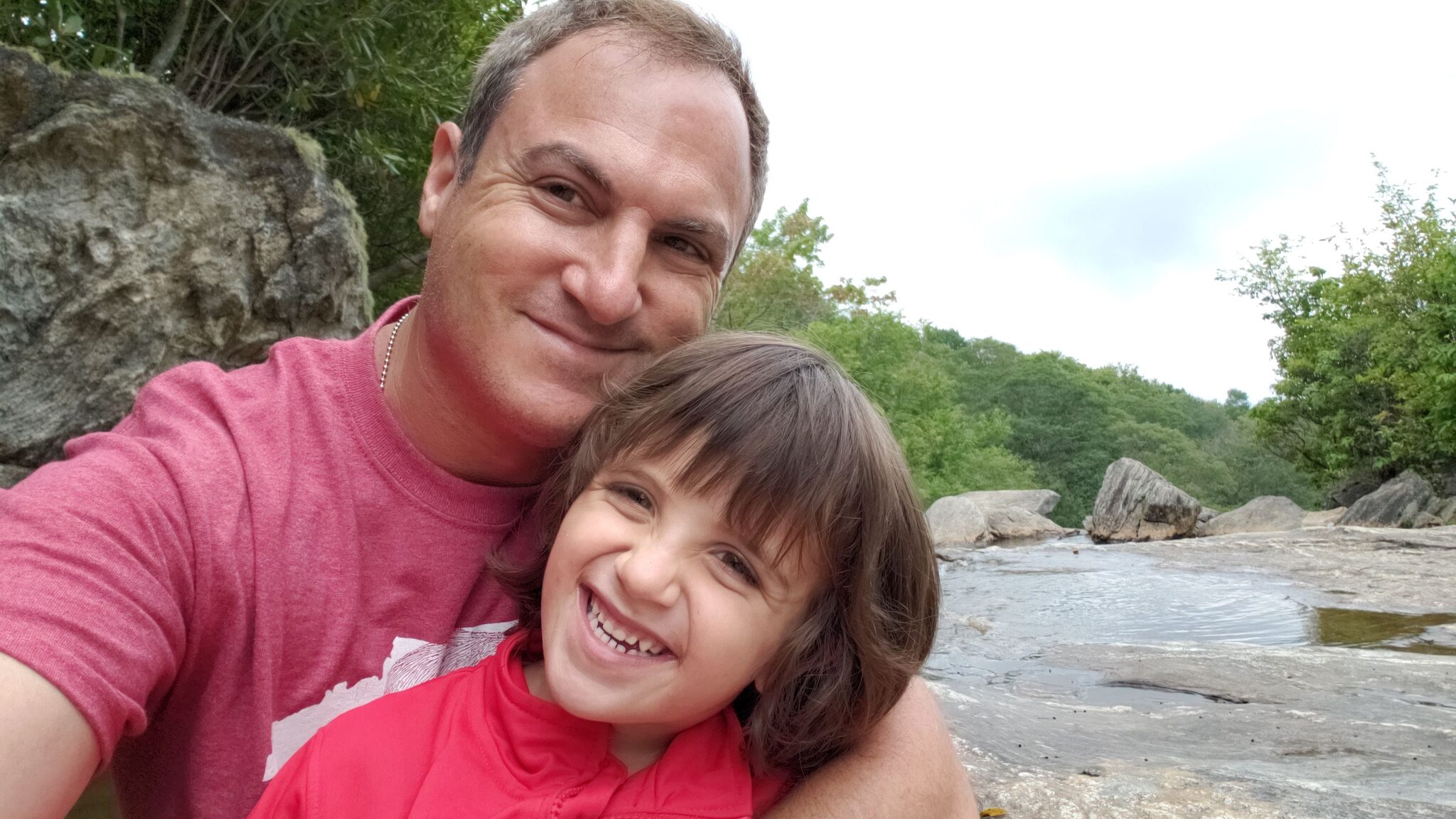 Father and son selfie by the creek at Graveyard Fields