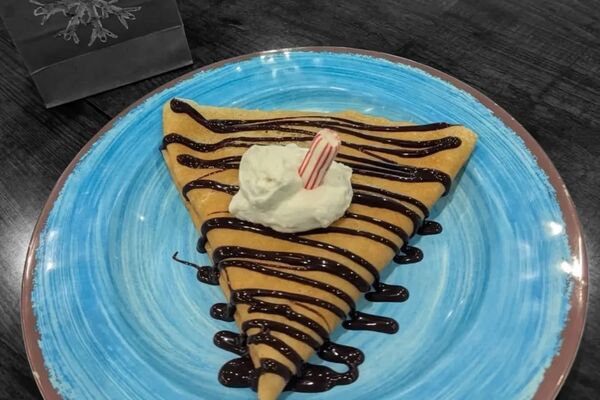Hot cocoa crepe at Crepe and Custard Lake Junaluska