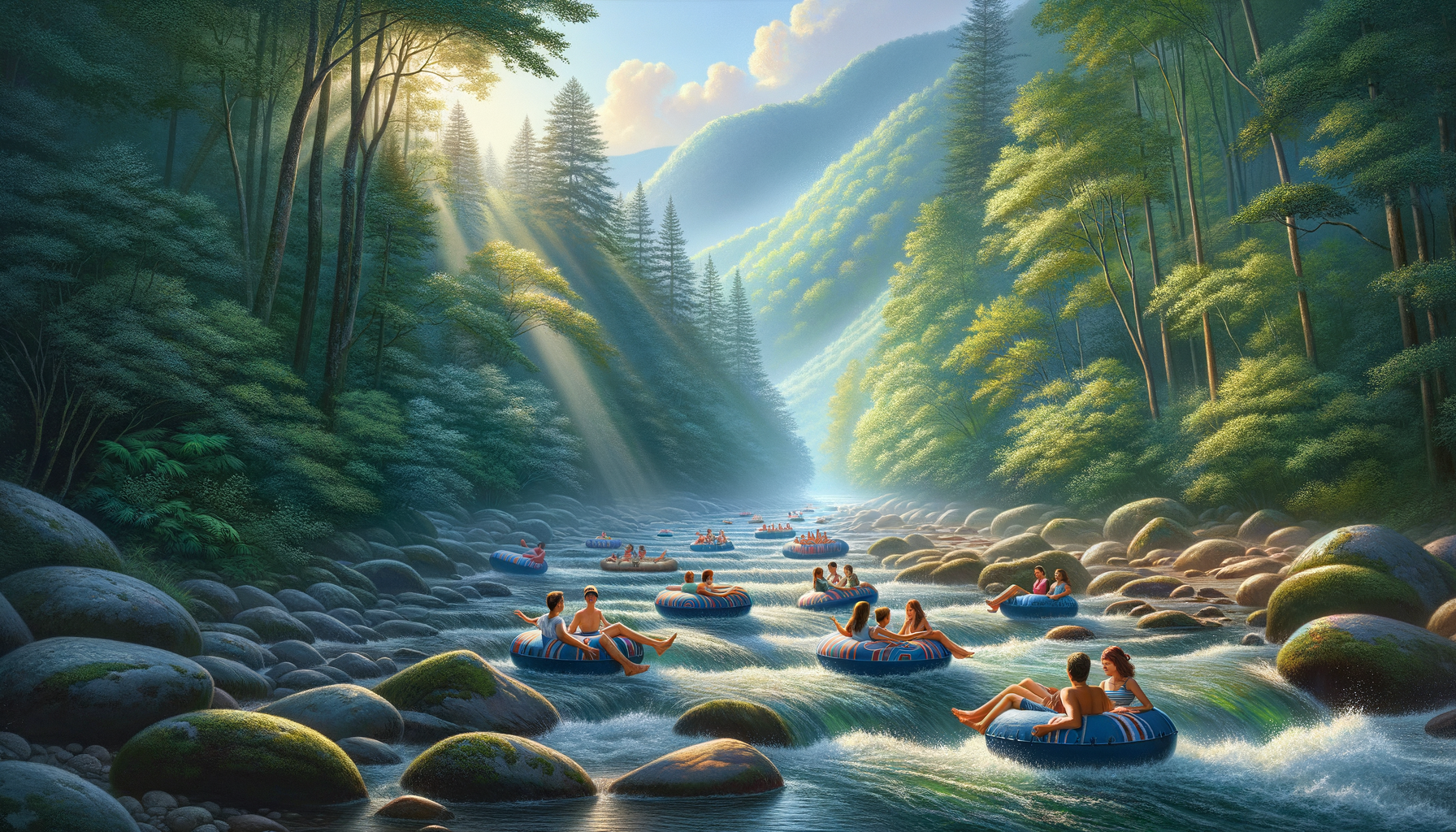 Family tubing on Deep Creek in Great Smoky Mountains National Park near Bryson City